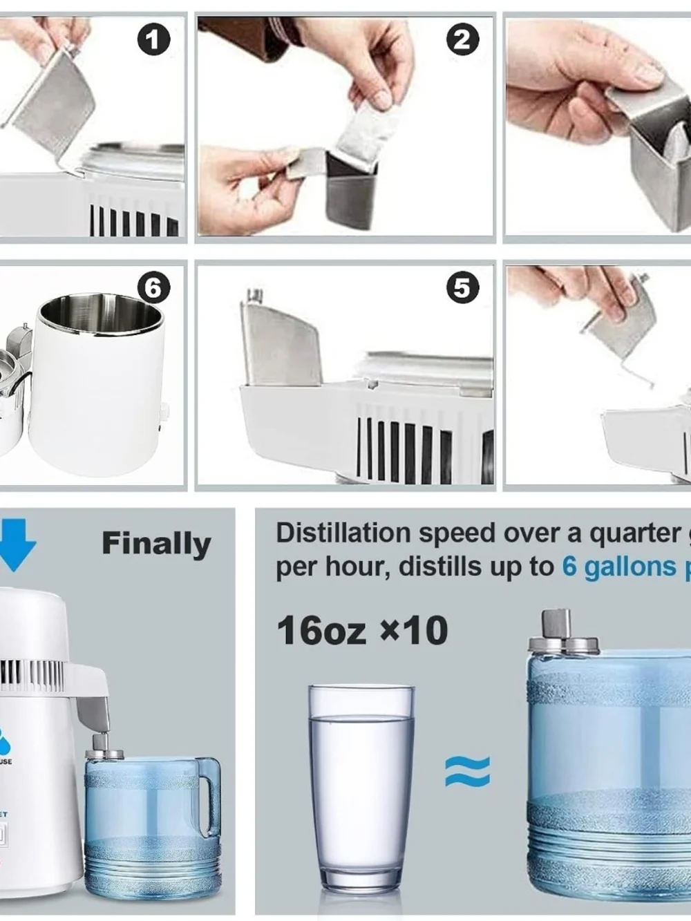 DC HOUSE 4L 1 Gallon Water Distiller 750W Countertop Stainless Steel Distilled